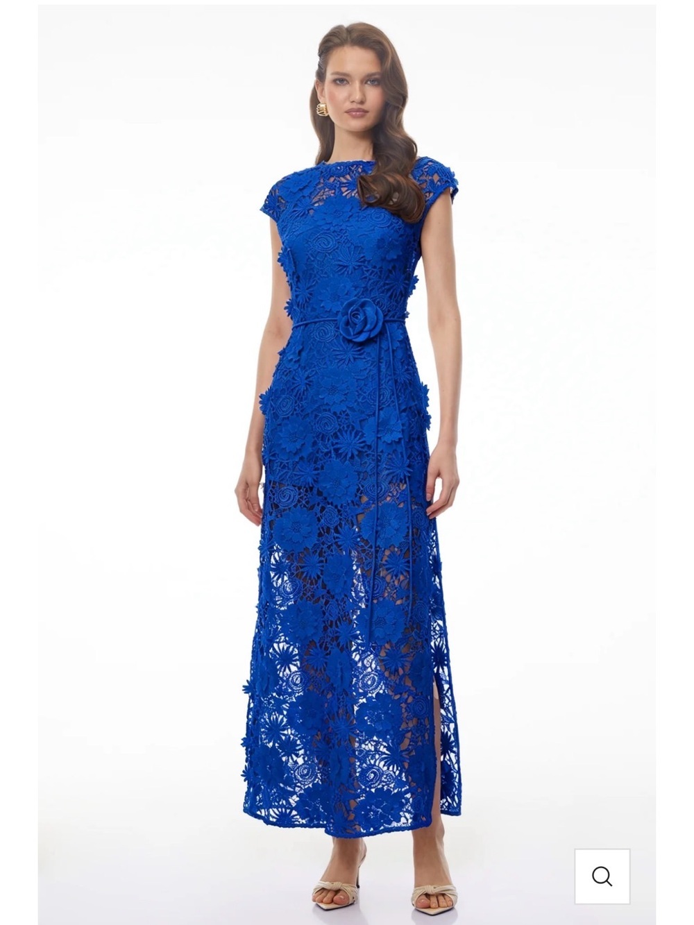 Miss Rosier Jochebed Blue Floral Appliqué Maxi Dress with Cut-Outs NWT